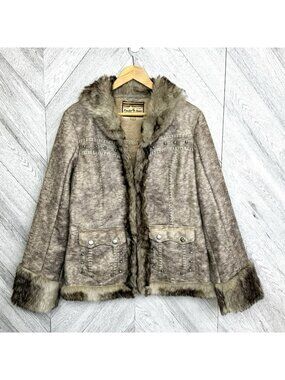 Panhandle Powder River Afghan Coat Womens Large Faux Fur Trim Penny Lane Western